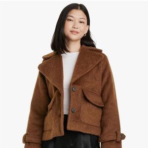 Wool-Blend Brown Short Coat - Women's Jacket a new day